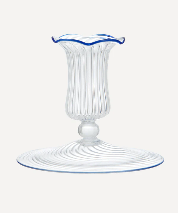 Hand Blown Clear Striped Borosilicate Scalloped Glass Taper Candleholder for Home Decoration Hotel Decoration