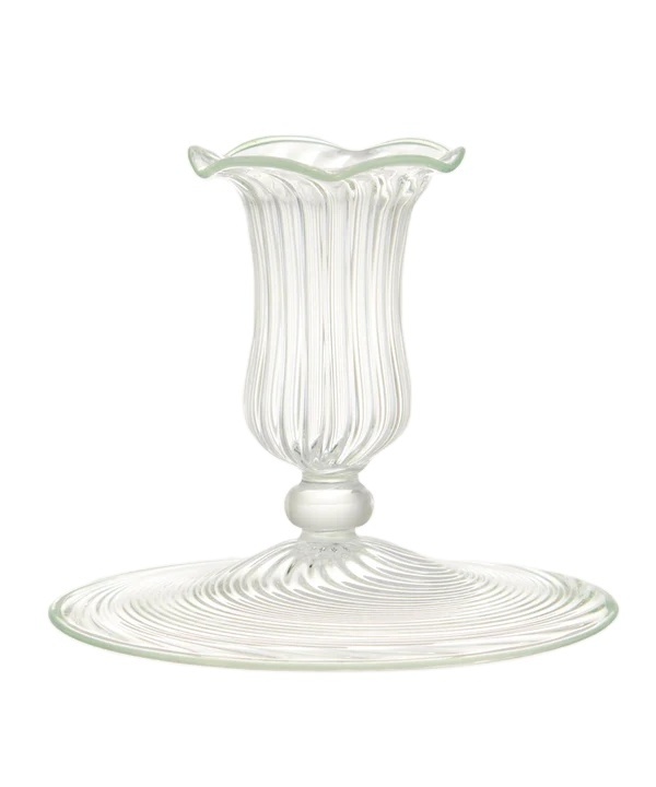 Hand Blown Clear Striped Borosilicate Scalloped Glass Taper Candleholder for Home Decoration Hotel Decoration