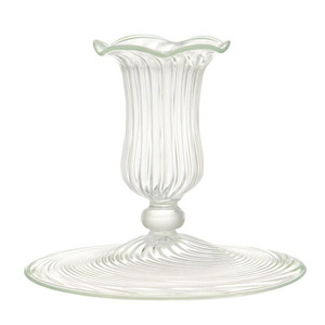 Hand Blown Clear Striped Borosilicate Scalloped Glass Taper Candleholder for Home Decoration Hotel Decoration