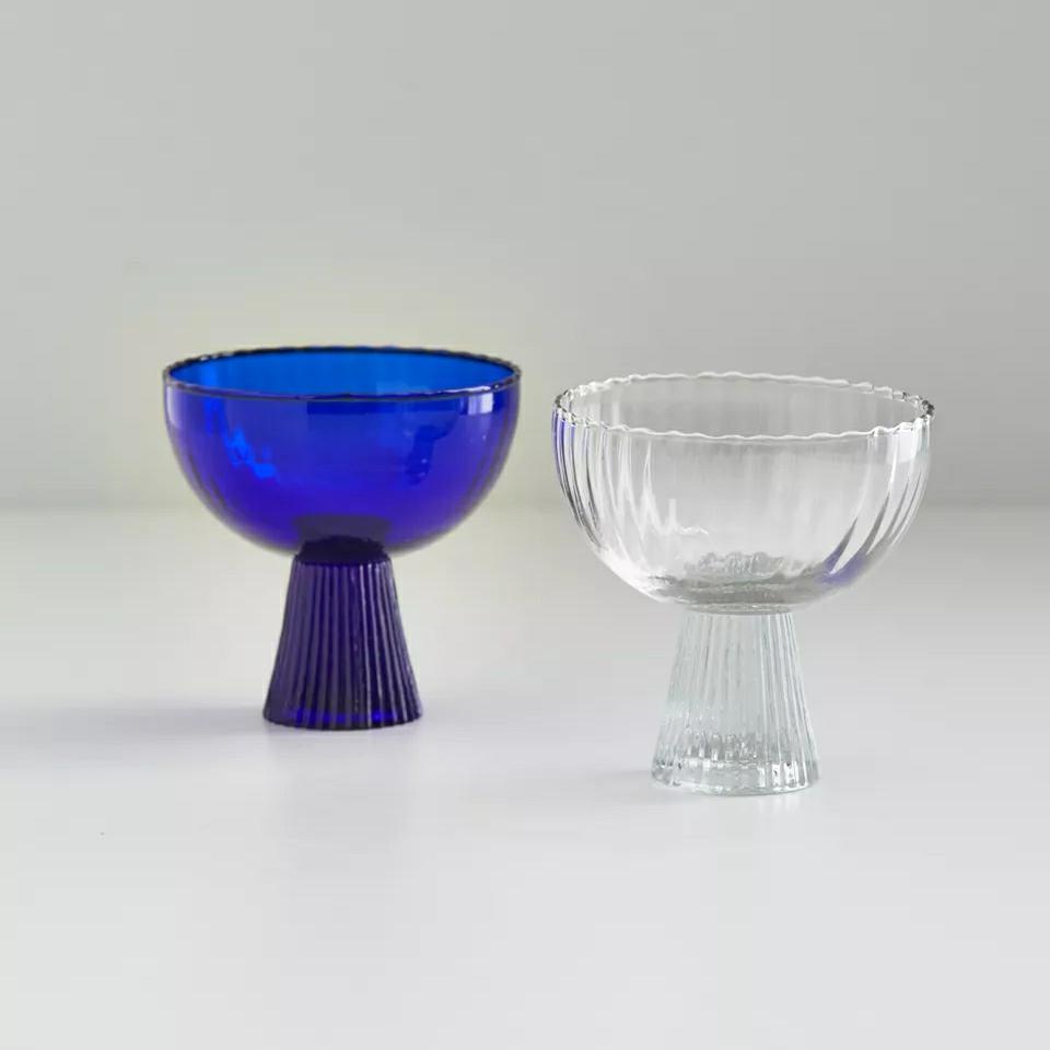 Custom Made Modern Style Blue Hand-blown Heat-resistant Striped Wine Champagne Glass Goblet