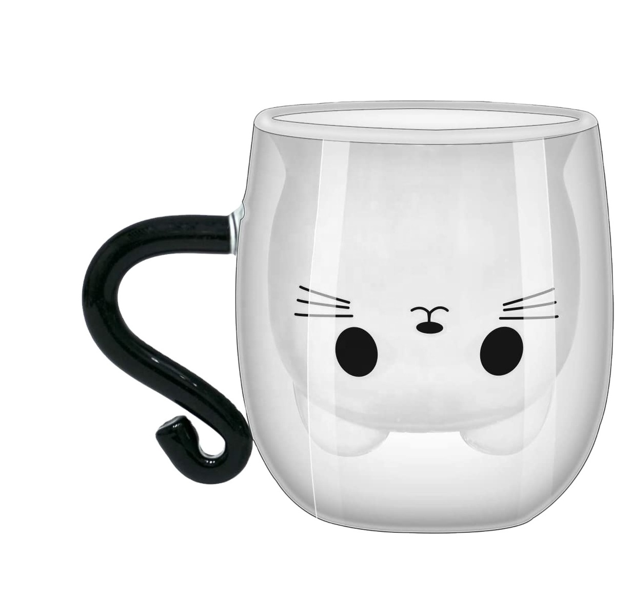 Wholesale Custom Funny Printing Cartoon Tea Cup 3D Animal Cute Black Cat Shape Glass Coffee Mug With Handle