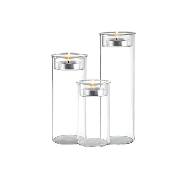 Custom Made Clear Glass Cylinder Votive Tea Light Candle Holders for Home and Table Decorative Christmas Ornaments