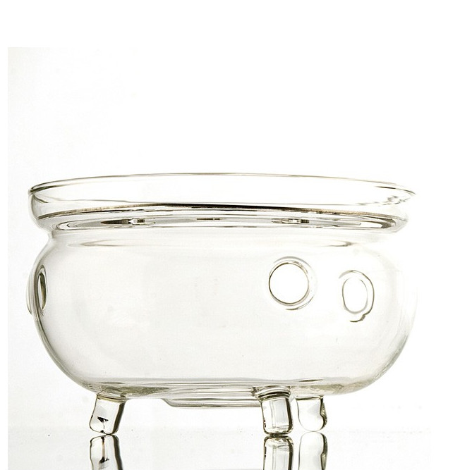 Custom Hand Blown Small Heat Resistant Clear Borosilicate Glass Teapot with Burner for Drinking