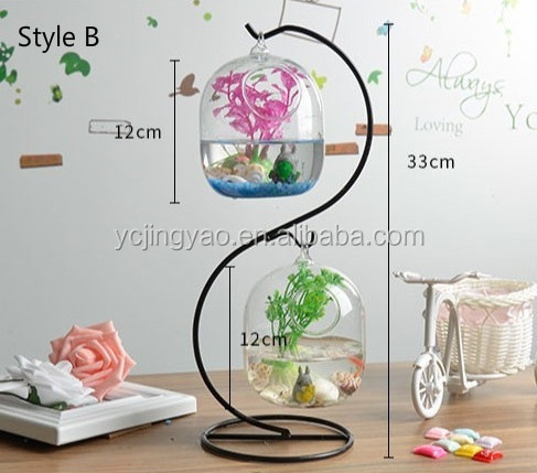 Hanging Desk Glass Fish Bowl Vase Indoor Outdoor Fish Tank Aquarium with Stand