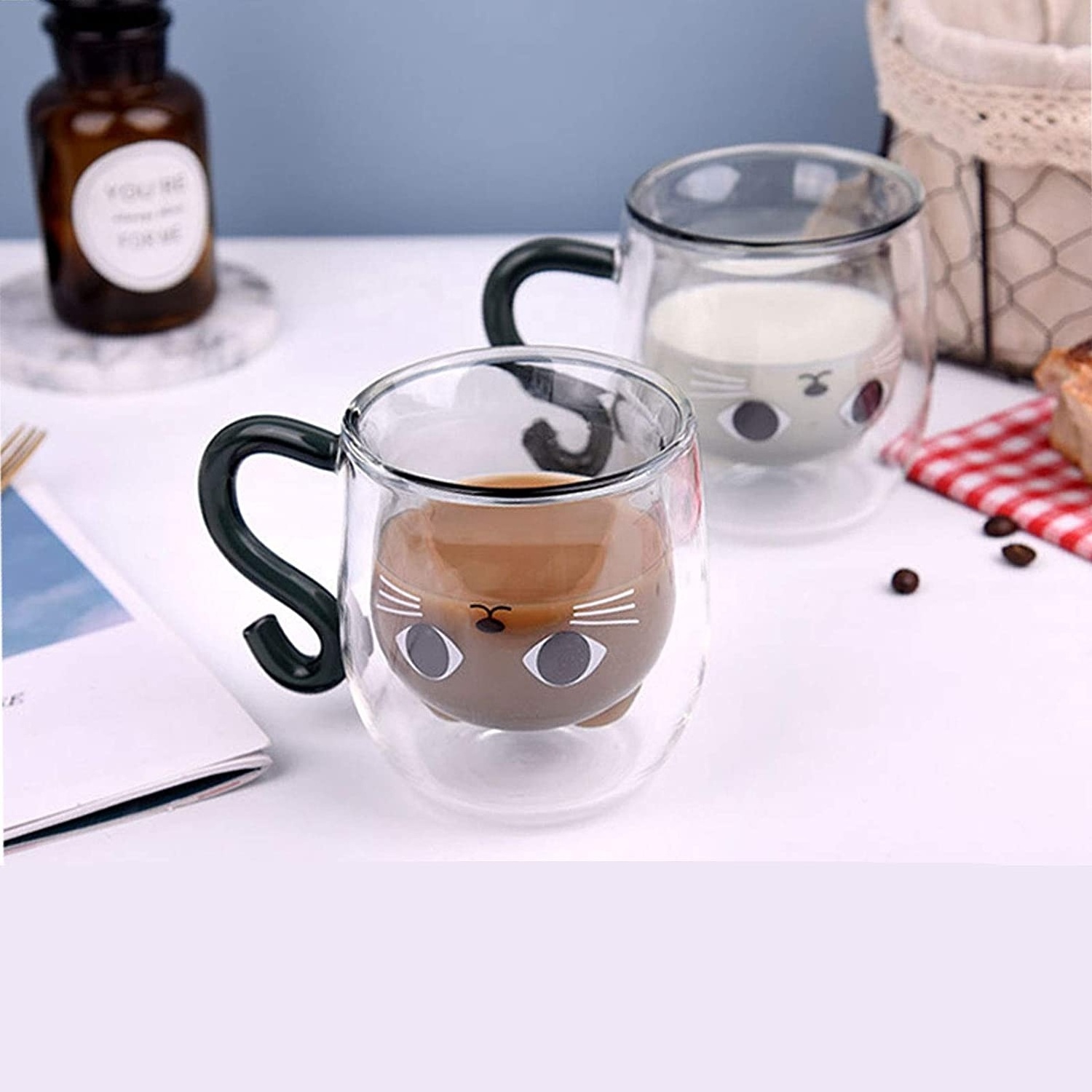 Wholesale Custom Funny Printing Cartoon Tea Cup 3D Animal Cute Black Cat Shape Glass Coffee Mug With Handle