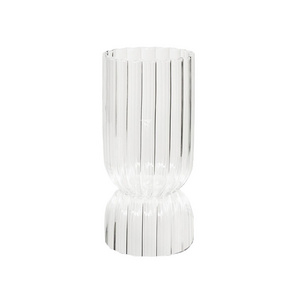 Home Office Decoration Hand Blown Clear Swirled Stripped Ribbed Design Borosilicate Glass Votive Candle Cup Holder