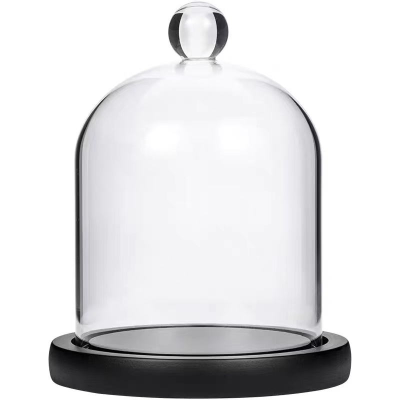 Handmade Clear Glass Cloche Bell Jar Candle Dome with Black Base for Wedding Gift House Decoration