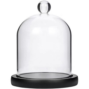 Handmade Clear Glass Cloche Bell Jar Candle Dome with Black Base for Wedding Gift House Decoration