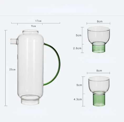 Custom Blown Modern Green Clear Fresh Heat Resistant Borosilicate Glass Teapot Set for Drinking