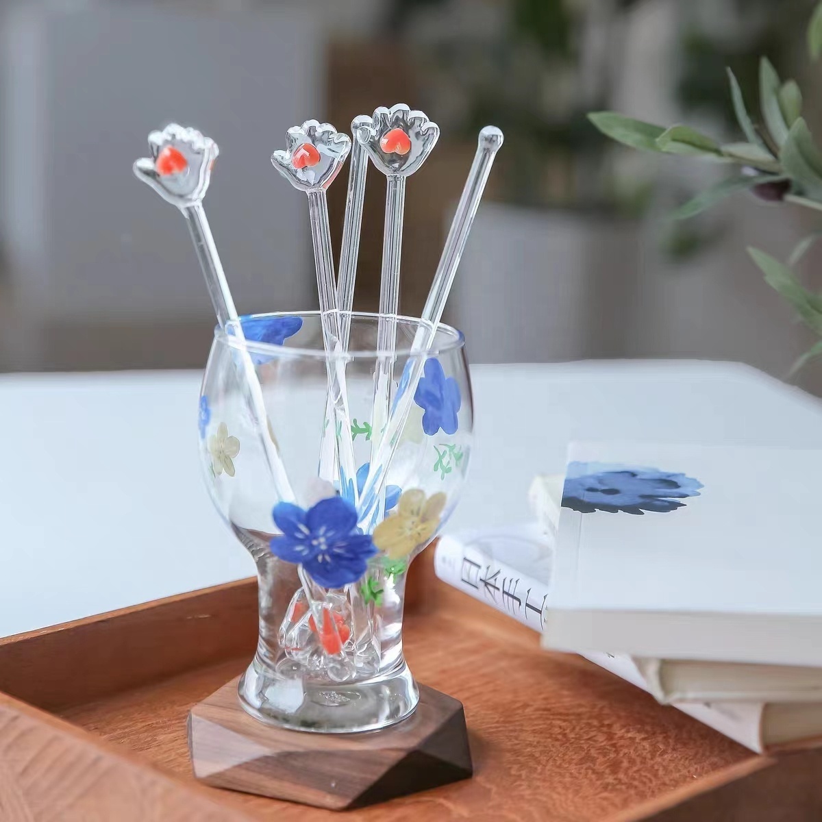 Handblown Heat Resistant Clear Glass Heart Stirring Stick Borosilicate Glass Cocktail Stir Sticks for Drinking