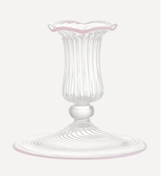 Hand Blown Clear Striped Borosilicate Scalloped Glass Taper Candleholder for Home Decoration Hotel Decoration