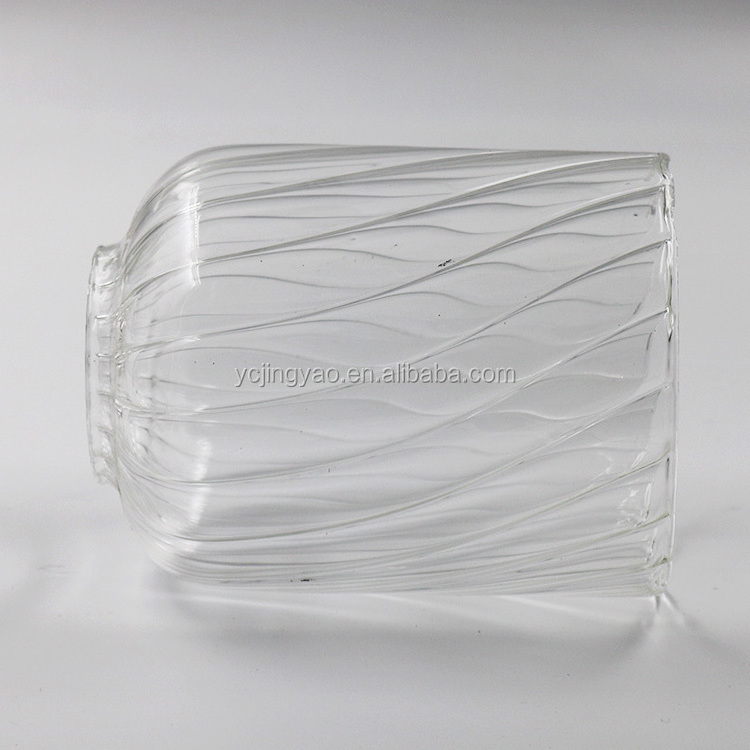 Hand Blown Clear Borosilicate Flat Ribbed Candle Holder with Black Wooden Base