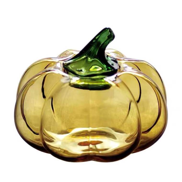 Wholesale Customized Colored Pumpkin Shaped Glass Jars With Colored Glass Lids FOr Candy And Nuts