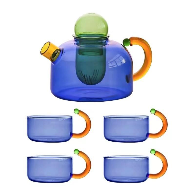 Wholesale Customized Colored Glass Tea Kettle Coffee Maker Glass Teapot with Removable Loose Tea Infuser