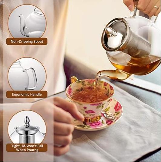 Wholesale Customized Glass Teapot with Removable Infuser Stovetop Safe Tea Kettle Blooming and Loose Leaf Tea Maker