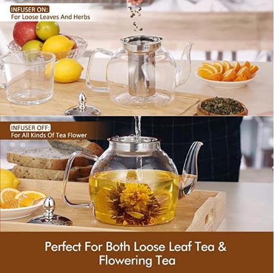 Wholesale Customized Glass Teapot with Removable Infuser Stovetop Safe Tea Kettle Blooming and Loose Leaf Tea Maker