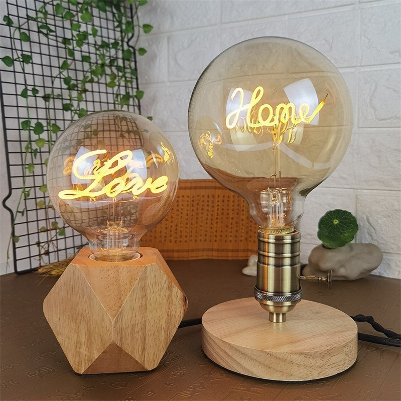 Customized Dimmable amber glass warm light 110V 220V E27 E26 soft decoration G40 G125 letter love heart led filament bulb