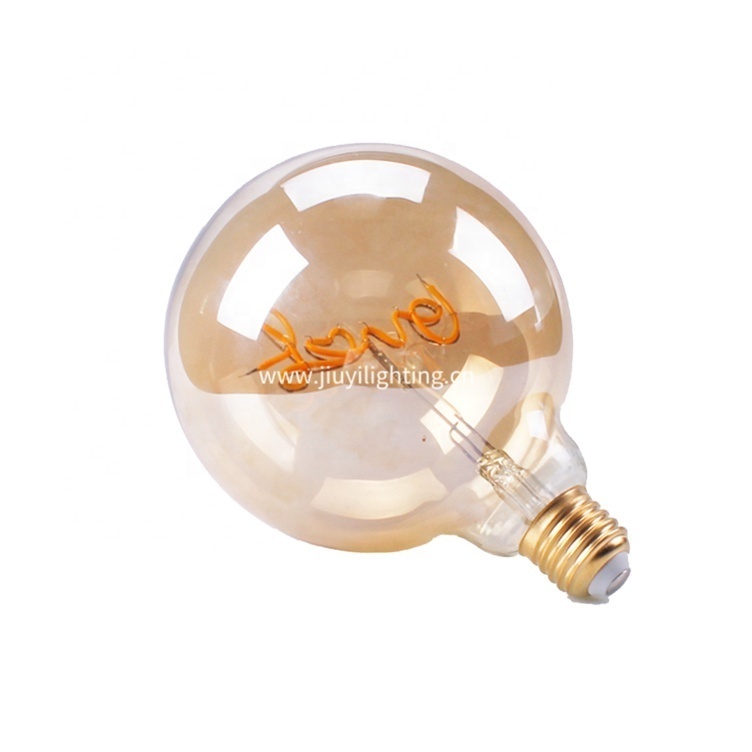 Customized Dimmable amber glass warm light 110V 220V E27 E26 soft decoration G40 G125 letter love heart led filament bulb