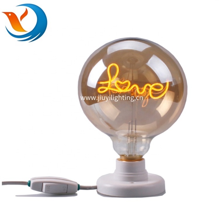 Customized Dimmable amber glass warm light 110V 220V E27 E26 soft decoration G40 G125 letter love heart led filament bulb