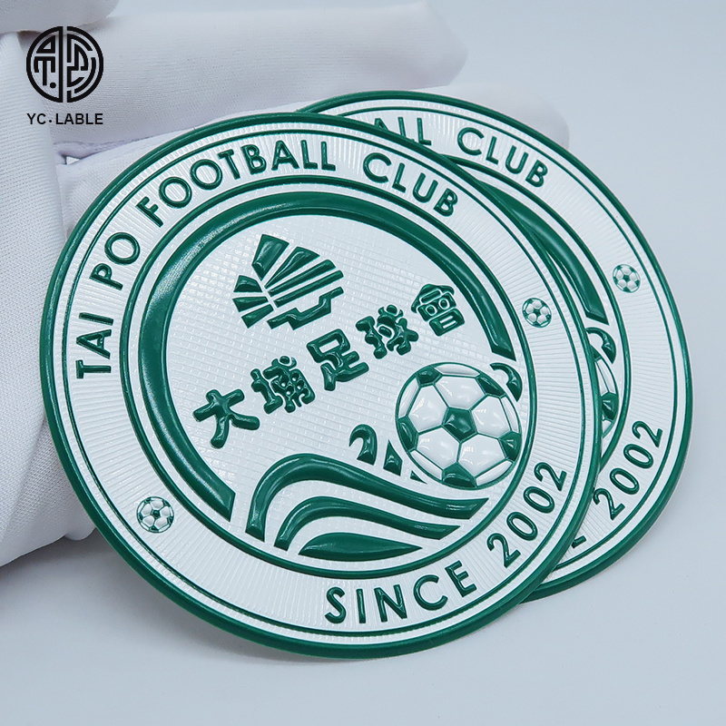 custom iron on TPU clothing Label Football Club rubber logo 3d silicone heat transfer logo embossed garment label