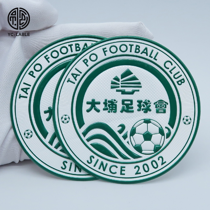 custom iron on TPU clothing Label Football Club rubber logo 3d silicone heat transfer logo embossed garment label