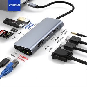 10-in-1 Docking Station Dual 2 HDTV 4K HD VGA 1000Mbps Rj45 Ethernet Network Type C USB Hub 3.0 3 0 Dock