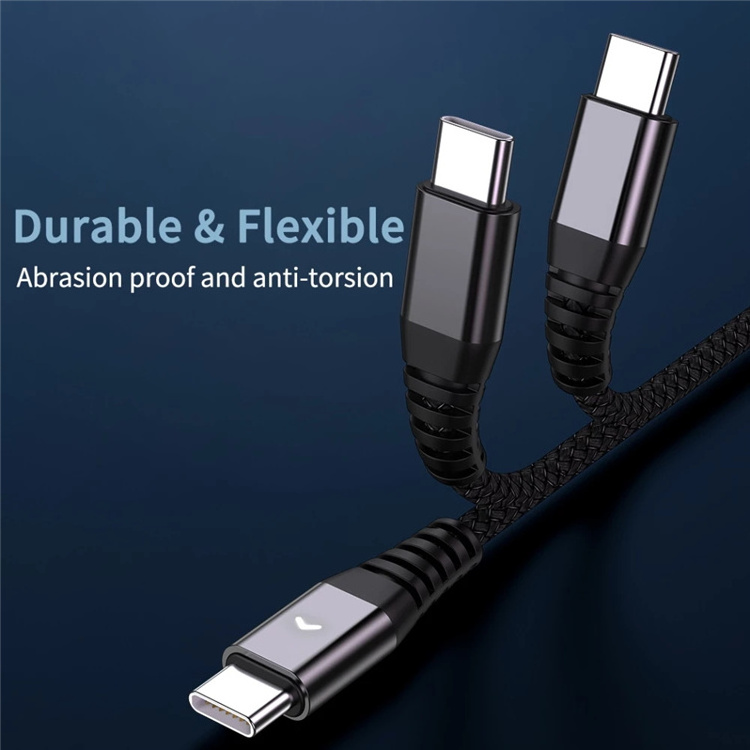 LED light 60W USB C to USB C Cable for MacBook Pro Quick Charger 4.0 Fast Charging for Xiaomi 11 Redmi Note 9 Pro Data Cable