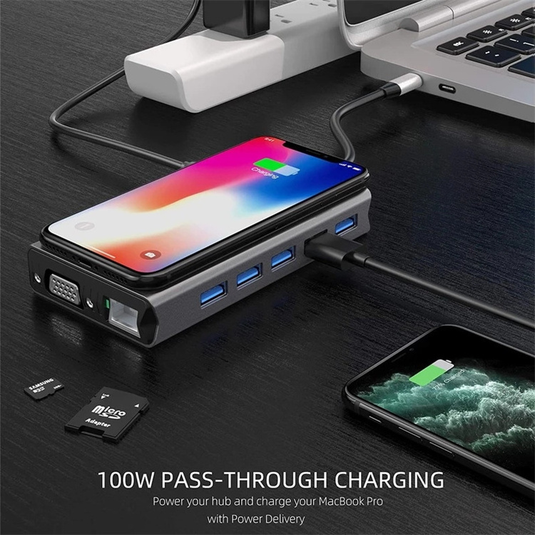 USB C HUB Dual HDTV Adapter PD For MacBook Pro /Air USB Splitter Phone Wireless Charger USB HUB 3 0