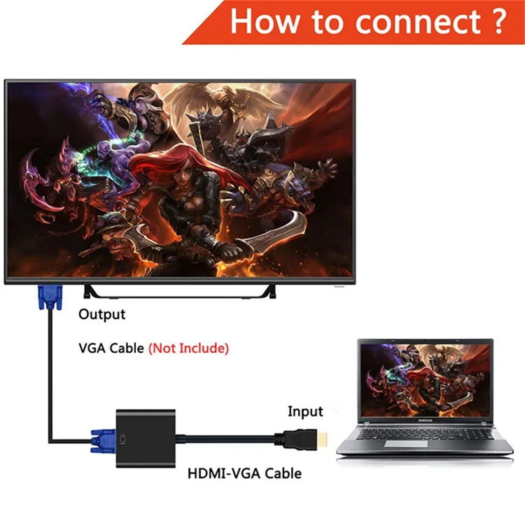 1080P HDTV to VGA Adapter Digital to Analog Converter Cable For Xbox PS4 PC Laptop TV Box to Projector Displayer HDTV