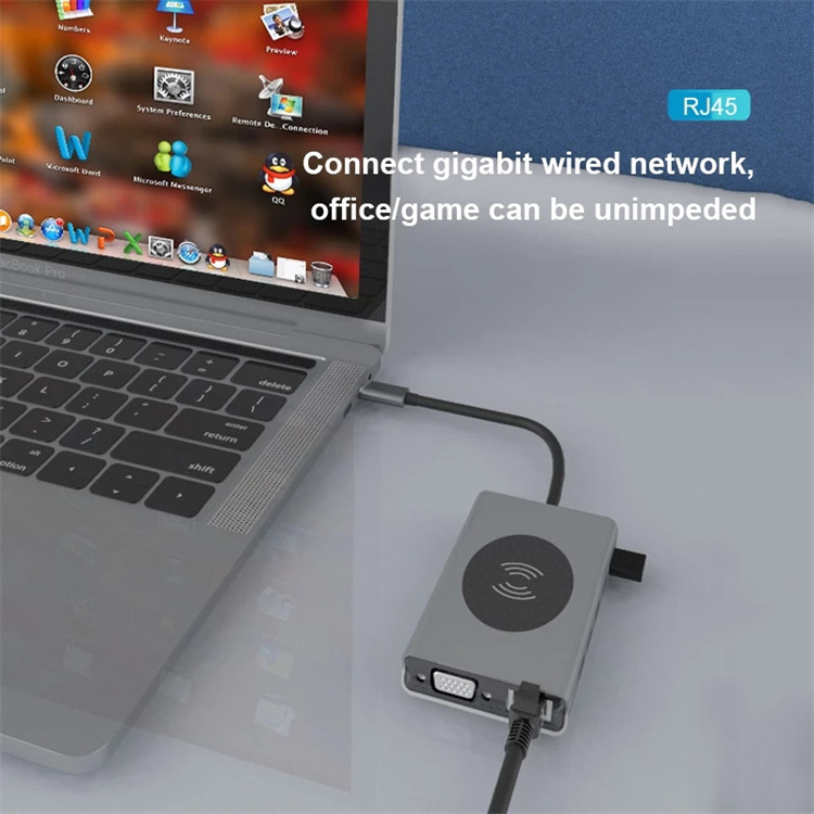 USB C HUB Dual HDTV Adapter PD For MacBook Pro /Air USB Splitter Phone Wireless Charger USB HUB 3 0