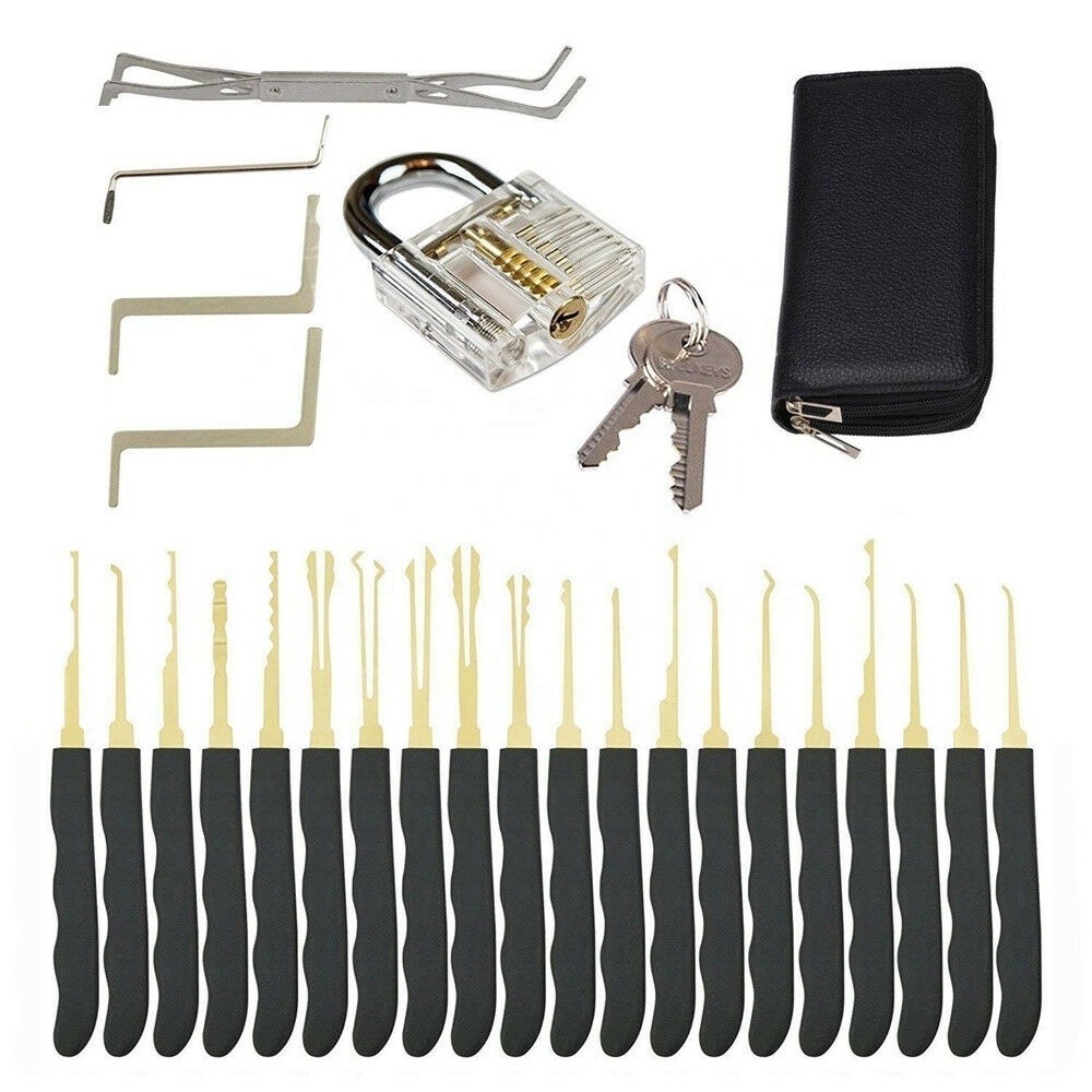 24pcs Unlocking Lock Pick Set with Transparent Practice padlock locksmith tools set