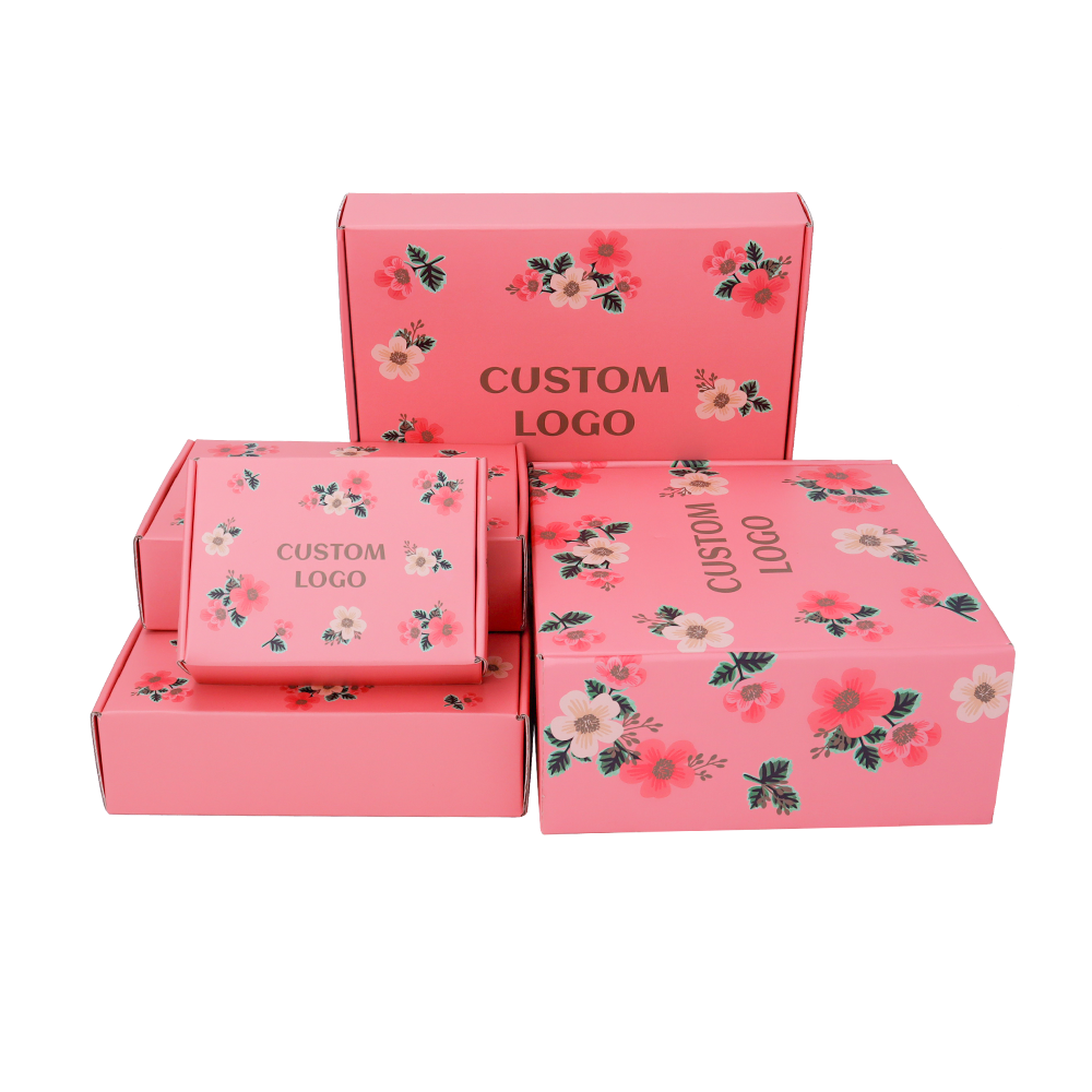 Custom Logo Carton Manufacturer Corrugated Mailing Box For Packing Delivery Cardboard Shipping Pink Black White Box Packaging