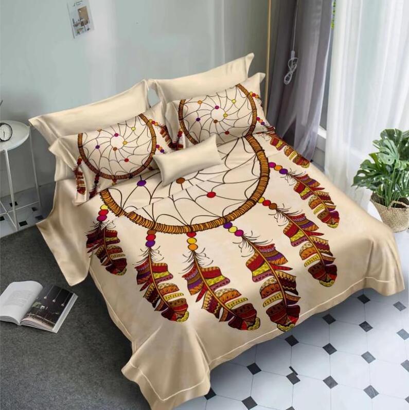 Bedding Set Bohemian Dreamcatcher Mandala Purple Feather 3D Print Cotton Duvet Cover Set For Kids Girls Woman With Pillowcases