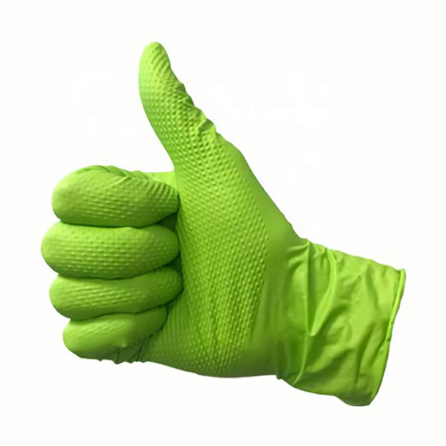 Orange Grip Gloves Box Bodyguard Finite Diamond Textured Nitrile Gloves Green