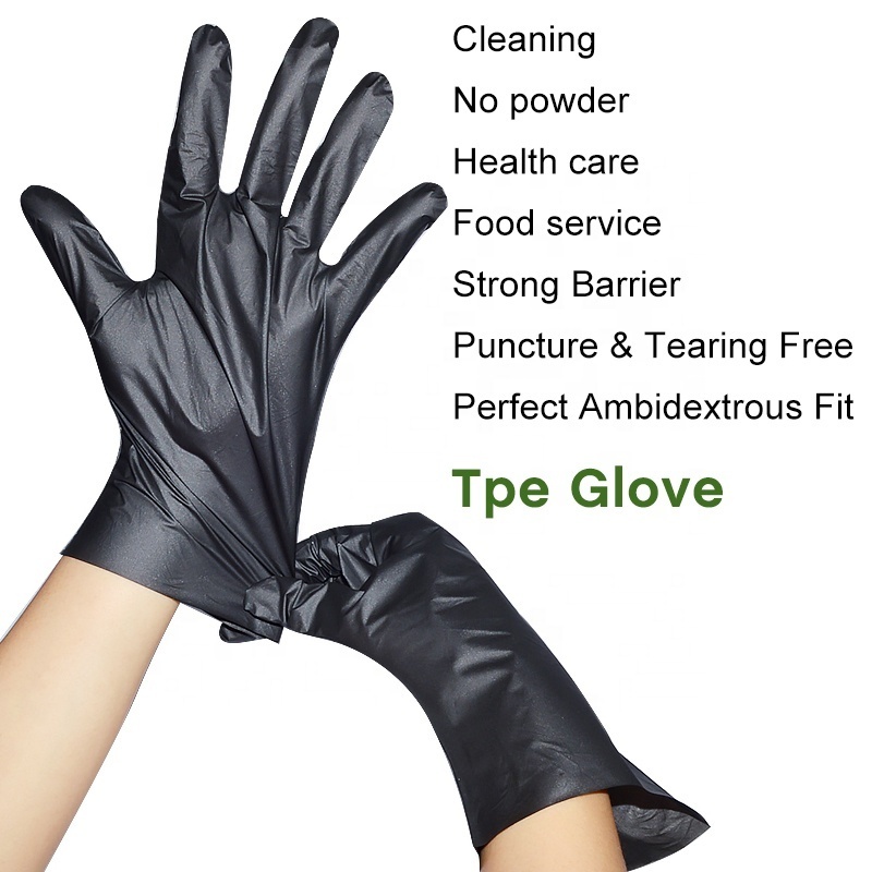 100 Pcs Box Restaurant Grade Hand Black Disposable Powder Free Plastic Tpe Vinyl Gloves For Food Service Kitchen Burgers