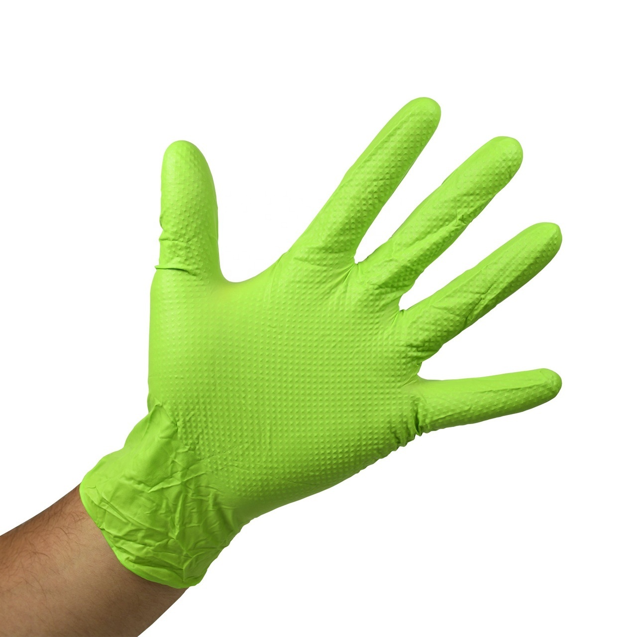 Orange Grip Gloves Box Bodyguard Finite Diamond Textured Nitrile Gloves Green