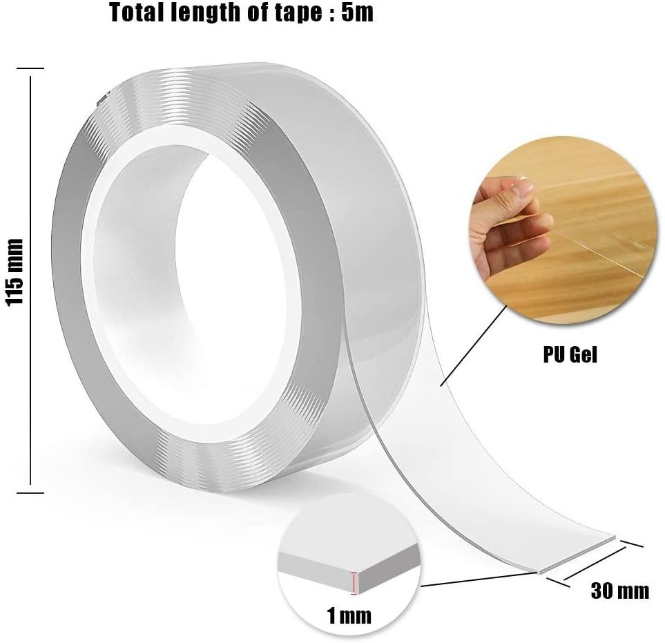 High Quality Good Price Reusable Washable Strong Sticky Pu Adhesive Double Sided In Roll Transparent Nano Tape