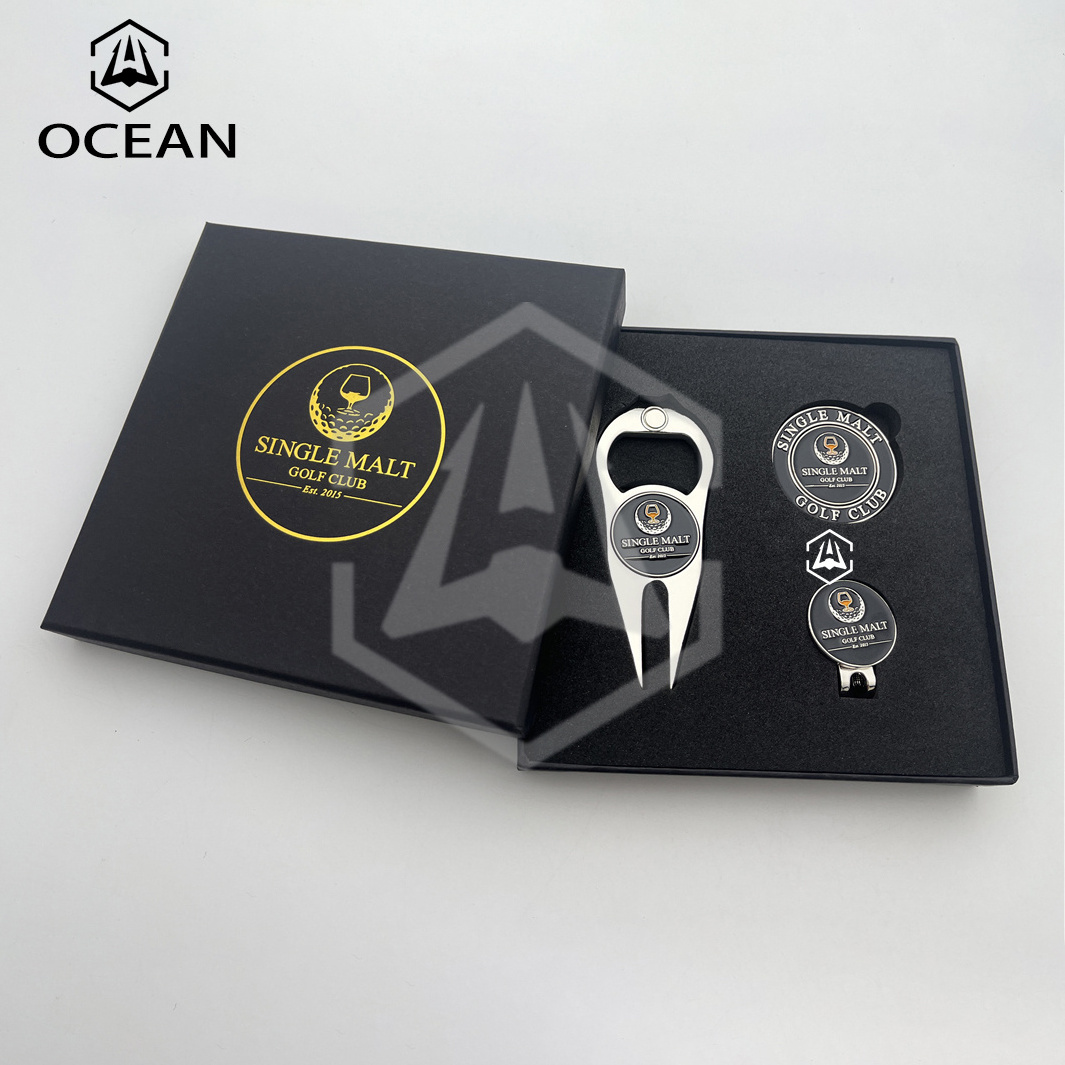 Custom Enamel Golf Ball Marker Customized Logo High Quality Embossed Golf Gift Set Golf Belt With Ball Marker