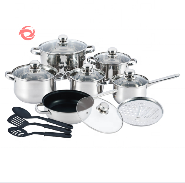 Cooking cookware with nonstick fry pan and kitchen utensils 12 pieces food warmer set stainless steel cookware set