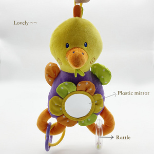 Baby Infant Plush Chicken Animal Rattle Stroller Activity Bar Crib Mobile Hanging Early Educational Toy with Plastic Mirror