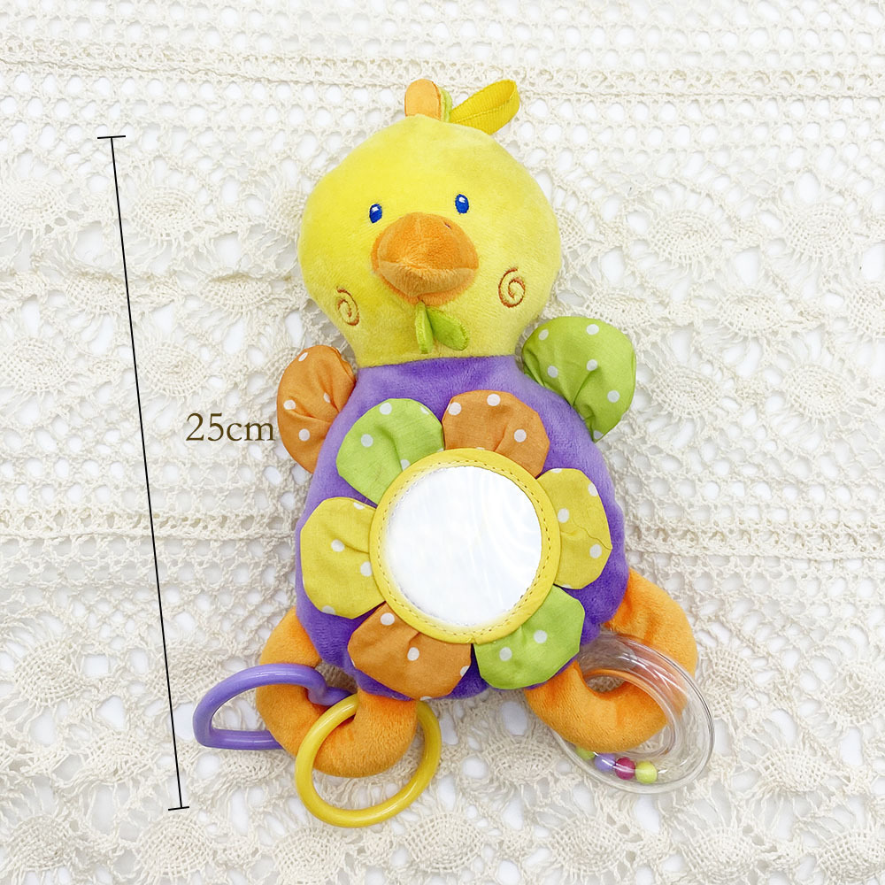 Baby Infant Plush Chicken Animal Rattle Stroller Activity Bar Crib Mobile Hanging Early Educational Toy with Plastic Mirror