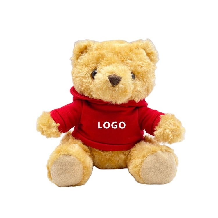 Custom print or embroidery LOGO stuffed soft toy plush brown teddy bear with hoodies