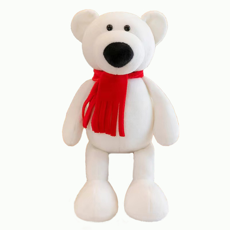 Christmas decorations sitting bear figurine white polar bear plush toys stuffed animal soft doll with red scarf