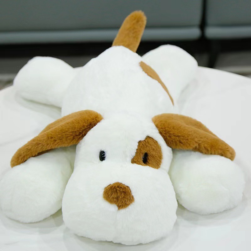 Custom White and Brown Big Dog Sleeping Stuffed Animal Soft Plush Hugging Puppy