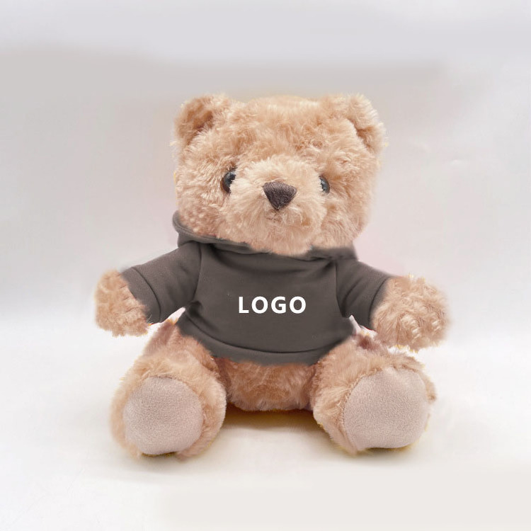 Custom print or embroidery LOGO stuffed soft toy plush brown teddy bear with hoodies