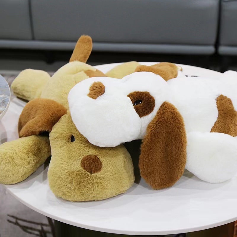 Custom White and Brown Big Dog Sleeping Stuffed Animal Soft Plush Hugging Puppy