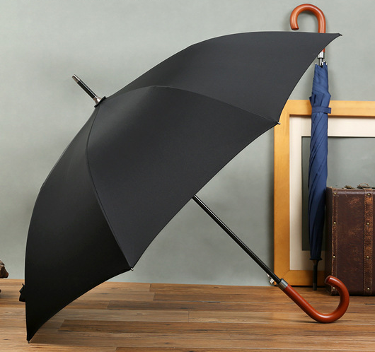 COLLAR AND CUFFS LONDON - Windproof EXTRA STRONG - StormDefender City Umbrella - Vented Canopy - Auto - Wood Handle - Black