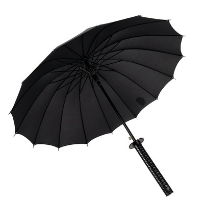 Custom stylish black 16k ribs Samurai Sword straight katana umbrella advertising umbrella with silk screen logo 2022