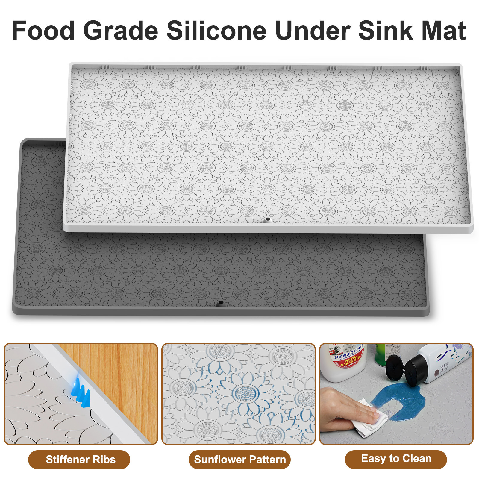 34x22 Under Sink Mats Liner Quick Dry Silicone Accept Customizable Bathroom Cabinet Anti Slip For Kitchen Waterproof durable