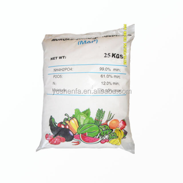 MAP fertilizer containing 12% nitrogen, 61% phosphrous, 0% potassium